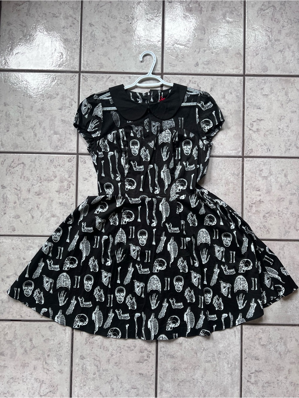 Hell Bunny XL Black Skeleton Print Peter Pan Collar Dress